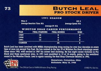 1992 Pro Set NHRA #73 Butch Leal Back