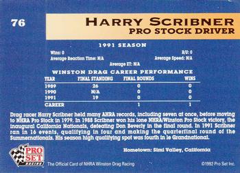 1992 Pro Set NHRA #76 Harry Scribner Back