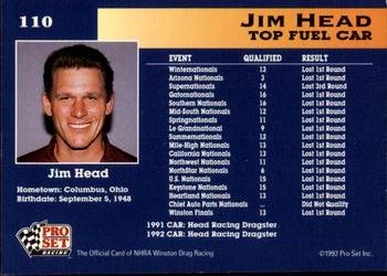 1992 Pro Set NHRA #110 Jim Head's Car Back
