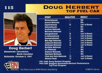 1992 Pro Set NHRA #115 Doug Herbert's Car Back