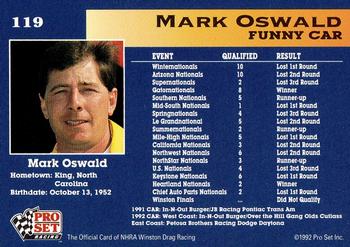 1992 Pro Set NHRA #119 Mark Oswald's Car Back