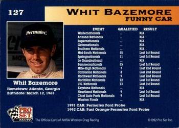 1992 Pro Set NHRA #127 Whit Bazemore's Car Back