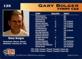 1992 Pro Set NHRA #128 Gary Bolger's Car Back