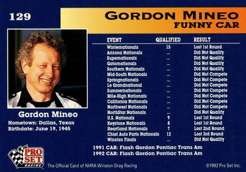 1992 Pro Set NHRA #129 Gordon Mineo's Car Back