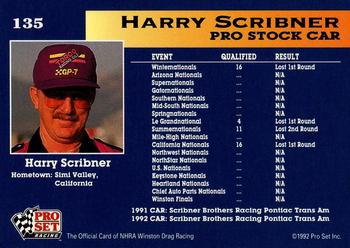 1992 Pro Set NHRA #135 Harry Scribner's Car Back