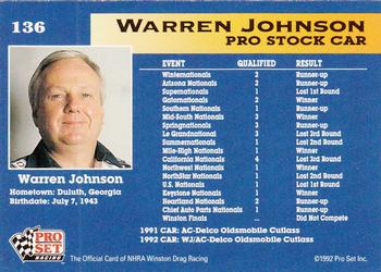 1992 Pro Set NHRA #136 Warren Johnson's Car Back