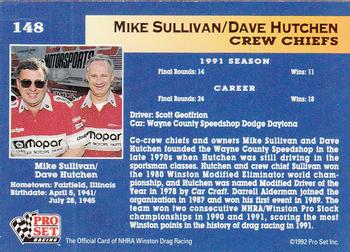 1992 Pro Set NHRA #148 Mike Sullivan / Dave Hutchens Back