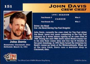 1992 Pro Set NHRA #151 John Davis Back