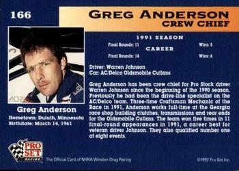 1992 Pro Set NHRA #166 Greg Anderson Back