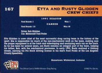 1992 Pro Set NHRA #167 Rusty Glidden / Etta Glidden Back