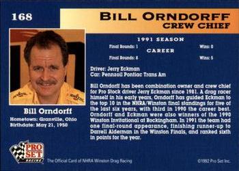 1992 Pro Set NHRA #168 Bill Orndorff Back