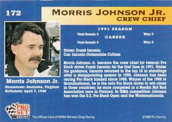 1992 Pro Set NHRA #172 Morris Johnson Jr. Back