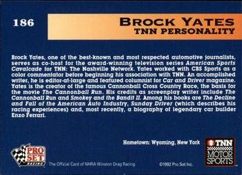 1992 Pro Set NHRA #186 Brock Yates Back