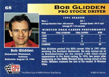 1992 Pro Set NHRA #68 Bob Glidden Back