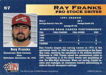 1992 Pro Set NHRA #87 Ray Franks Back