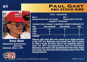 1992 Pro Set NHRA #97 Paul Gast's Bike Back
