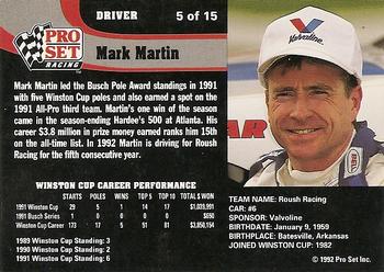 1992 Pro Set Rudy's Farm #5 Mark Martin Back