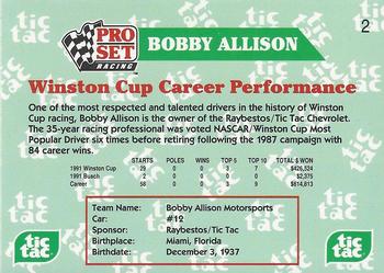 1992 Pro Set Tic Tac Hut Stricklin #2 Bobby Allison Back