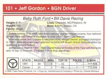 1992 Traks #101 Jeff Gordon Back