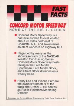 1992 Traks #NNO Concord Motor Speedway 10th Anniversary Back