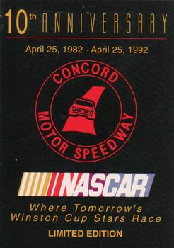 1992 Traks #NNO Concord Motor Speedway 10th Anniversary Front