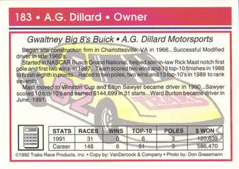 1992 Traks #183 A.G. Dillard Back