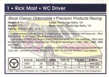 1992 Traks #1 Rick Mast Back