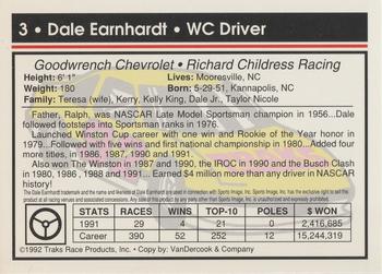 1992 Traks #3 Dale Earnhardt Back