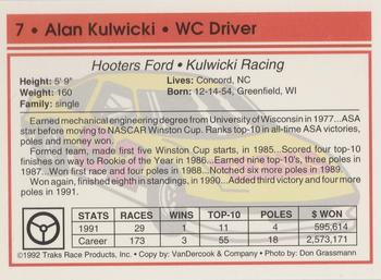 1992 Traks #7 Alan Kulwicki Back