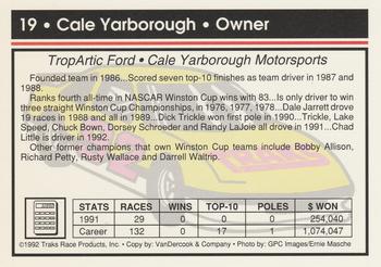 1992 Traks #19 Cale Yarborough Back