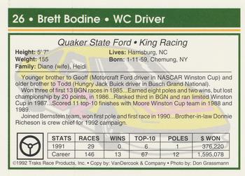 1992 Traks #26 Brett Bodine Back