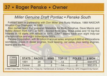 1992 Traks #37 Roger Penske Back