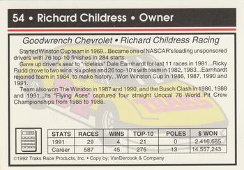 1992 Traks #54 Richard Childress Back