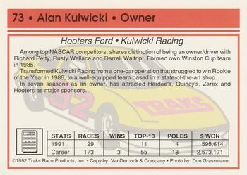 1992 Traks #73 Alan Kulwicki Back
