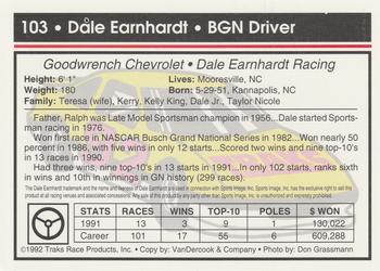 1992 Traks #103 Dale Earnhardt Back