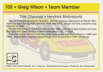 1992 Traks #105 Greg Wilson Back