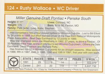 1992 Traks #124 Rusty Wallace Back