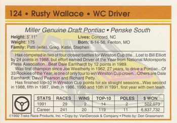 1992 Traks #124 Rusty Wallace Back