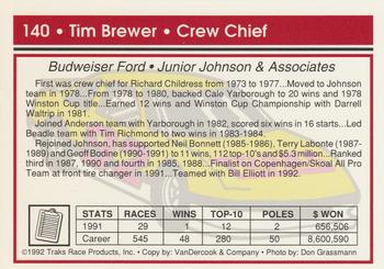 1992 Traks #140 Tim Brewer Back