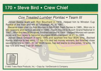 1992 Traks #170 Steve Bird Back