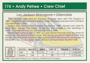 1992 Traks #174 Andy Petree Back