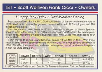 1992 Traks #181 Scott Welliver / Frank Cicci Back