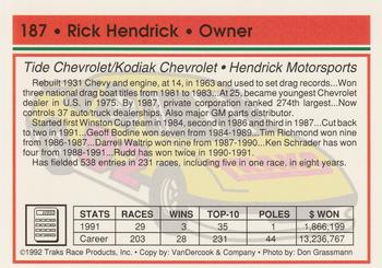 1992 Traks #187 Rick Hendrick Back