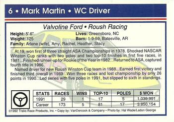 1992 Traks #6 Mark Martin Back