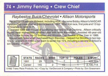 1992 Traks #74 Jimmy Fennig Back