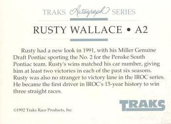 1992 Traks - Autographs #A2 Rusty Wallace Back