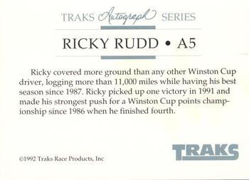 1992 Traks - Autographs #A5 Ricky Rudd Back