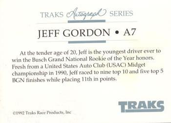 1992 Traks - Autographs #A7 Jeff Gordon Back
