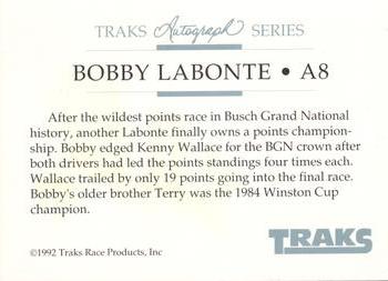 1992 Traks - Autographs #A8 Bobby Labonte Back