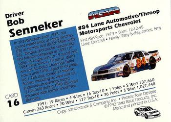1992 Traks ASA #16 Bob Senneker Back